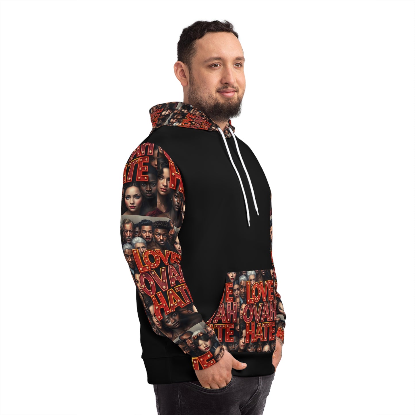 Love Ovah Hate Multicultural Fashion Hoodie - Vibrant and Bold Streetwear for Fashion Enthusiasts