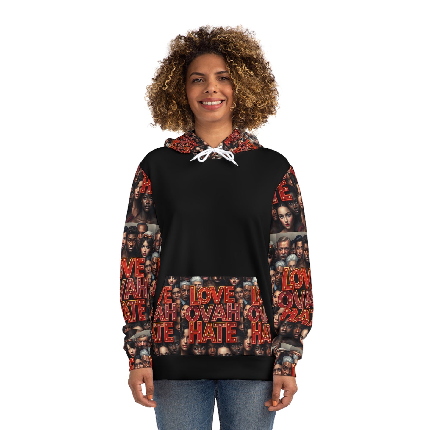 Love Ovah Hate Multicultural Fashion Hoodie - Vibrant and Bold Streetwear for Fashion Enthusiasts