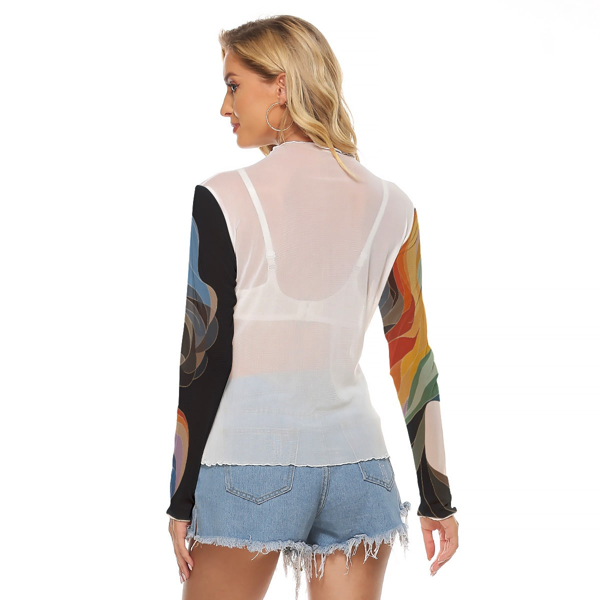 Love Ovah Hate Women's Sexy Skinny Fit Mesh Long Sleeve T-Shirt - Lightweight Breathable Top with Unique Tailoring