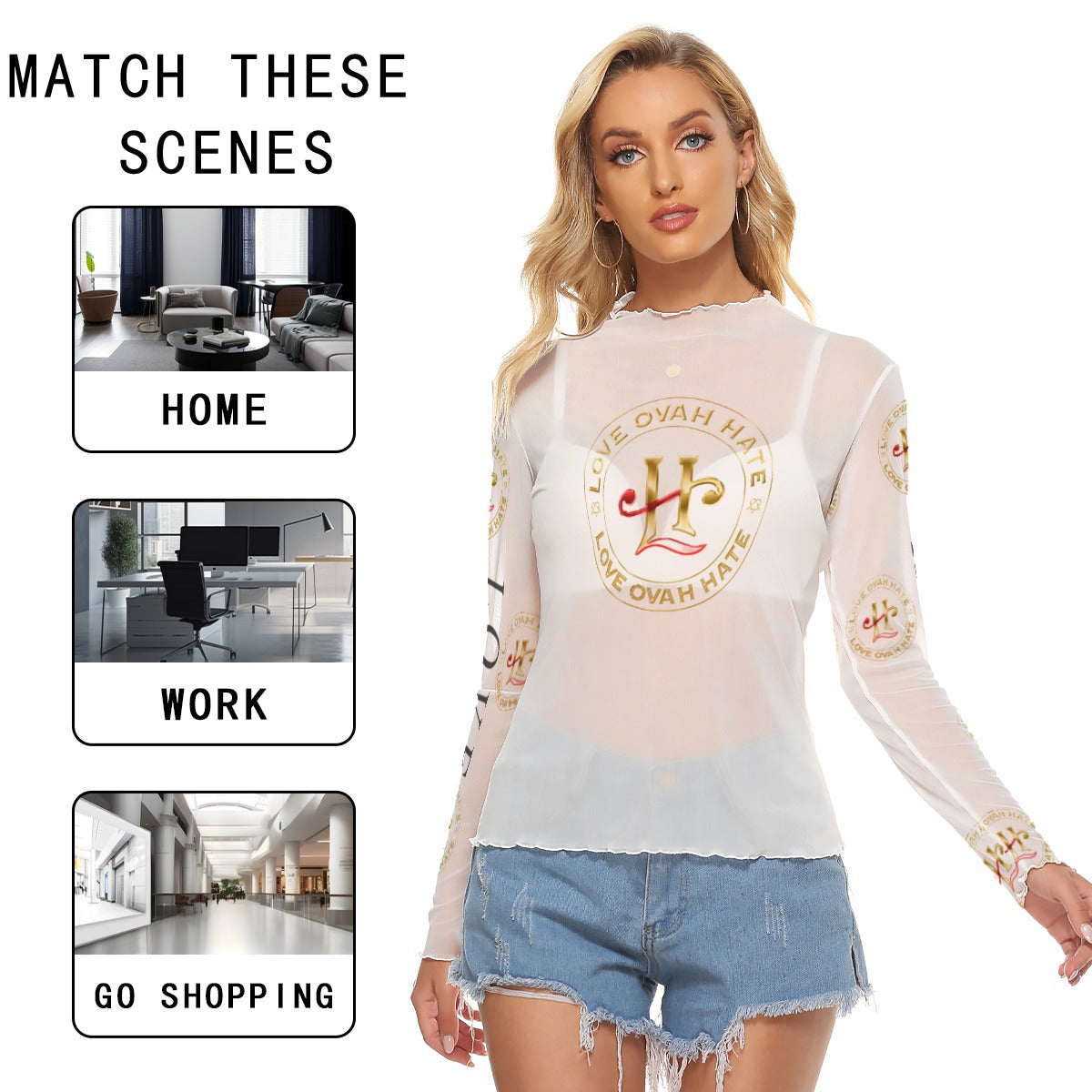 Love Ovah Hate Women's Mesh Shirt - Breathable & Sexy Long Sleeve Top