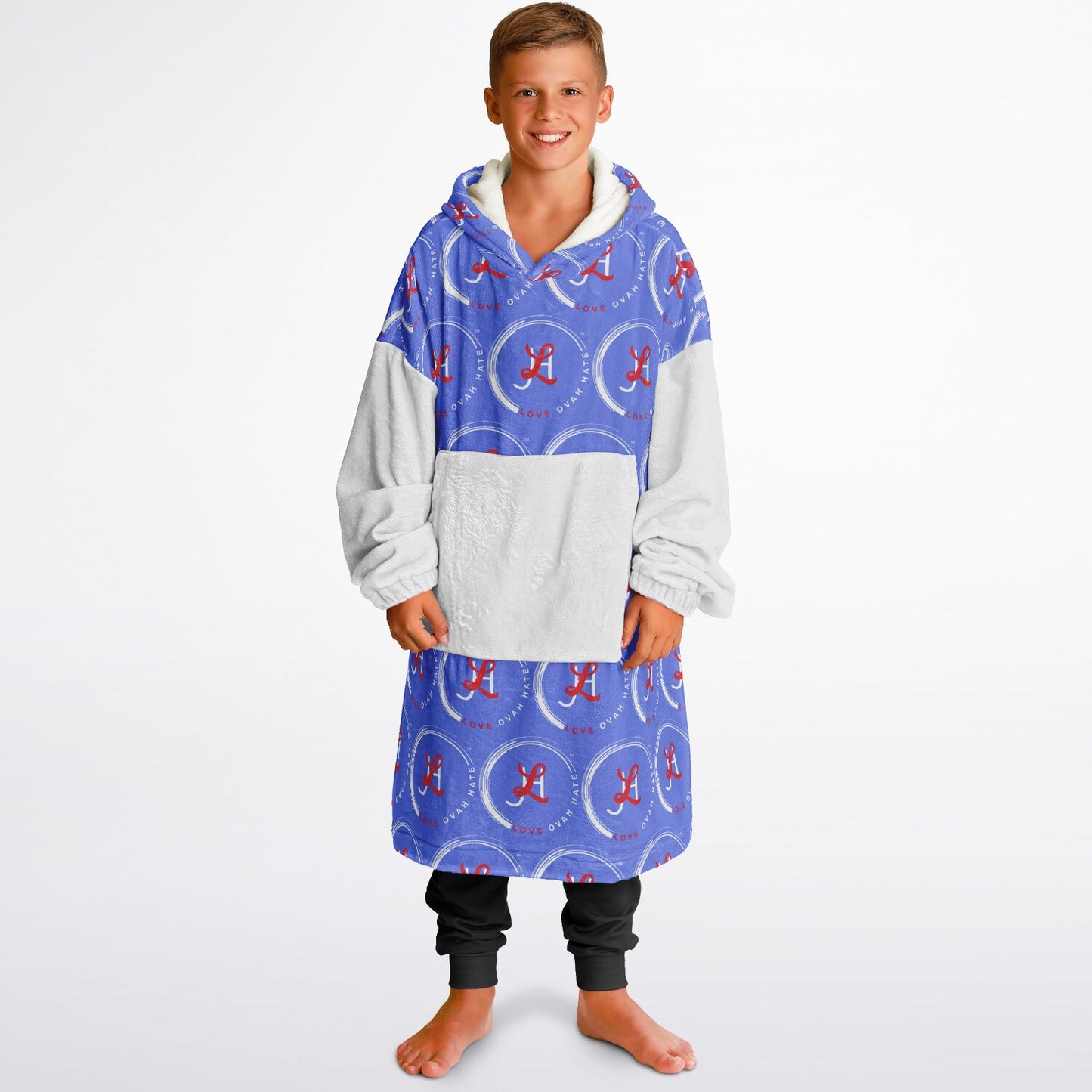 Youth modeling a soft and practical L.O.H. snug hoodie.