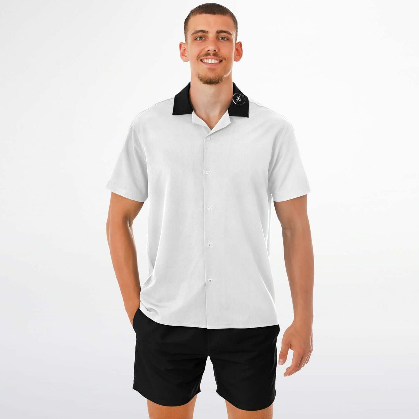 Comfortable short sleeve button-down shirt by L.O.H. with a refined spread collar design.