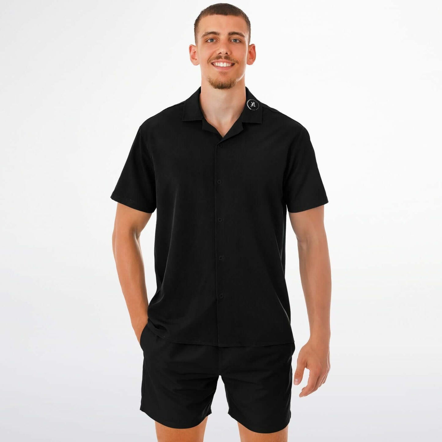 Lightweight short sleeve button-down shirt with a modern spread collar, designed by L.O.H.