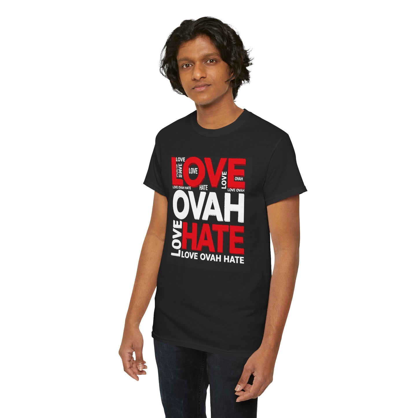 LOVE OVAH HATE— Bold Red & Black Statement Shirt