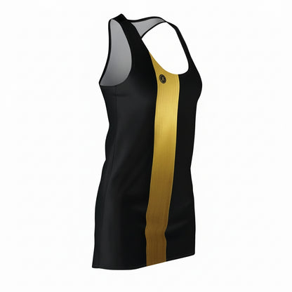 Racerback Dress Streamlined Black with Brass-Gold Stripe
