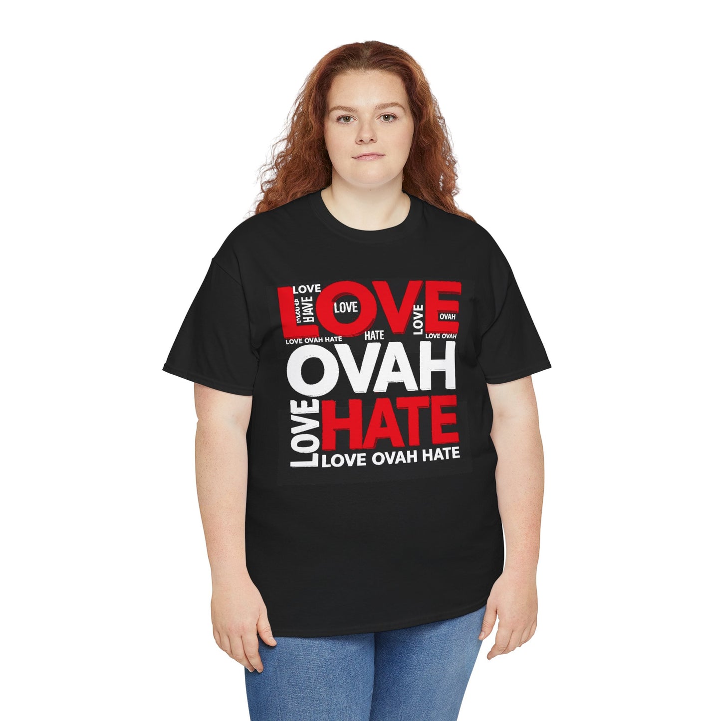 LOVE OVAH HATE— Bold Red & Black Statement Shirt