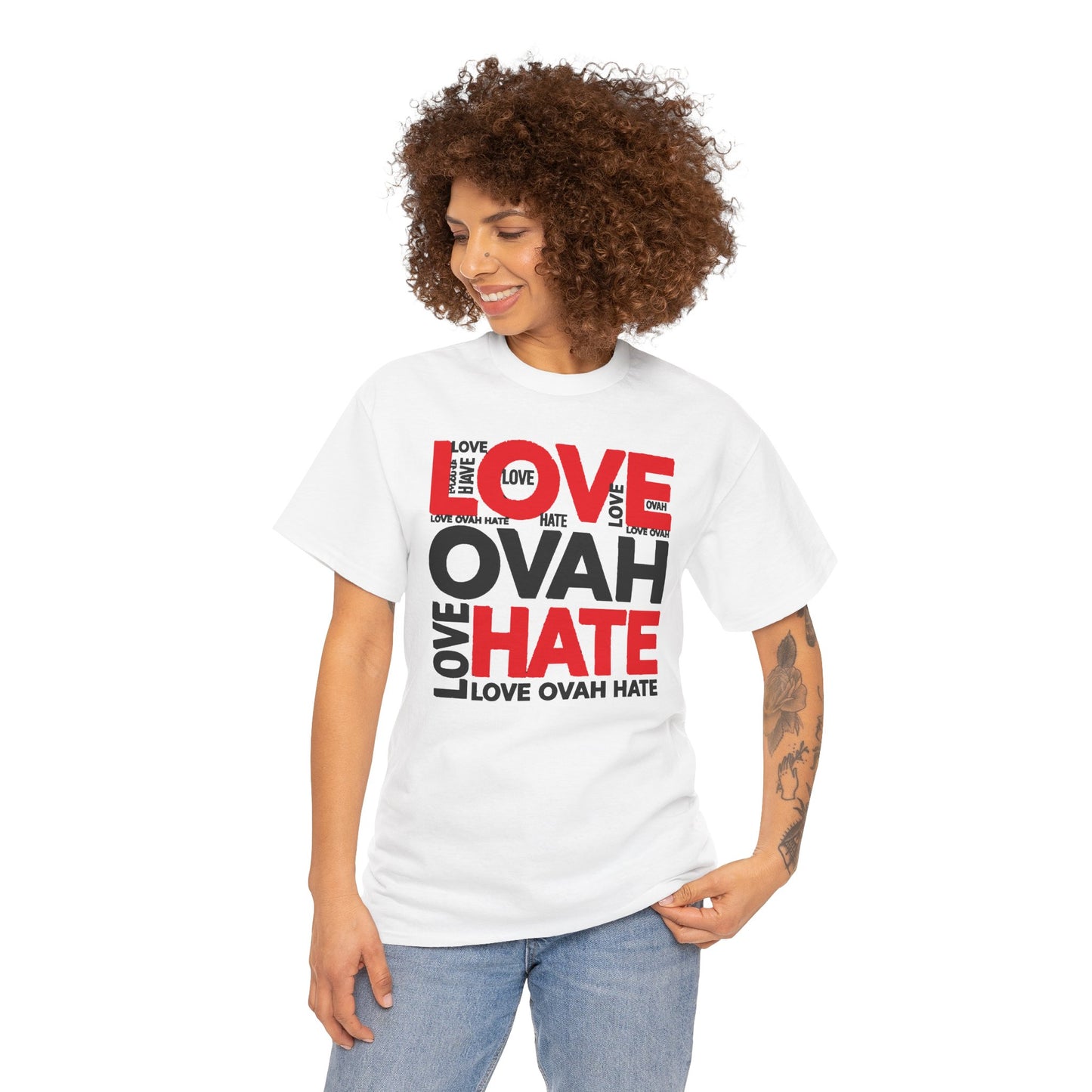 LOVE OVAH HATE— Bold Red & Black Statement Shirt