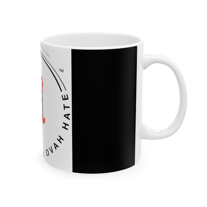 Love Ovah Hate Mug 11oz  Positive Vibes Ceramic Cup for Coffee, Tea, and Chocolate Lovers