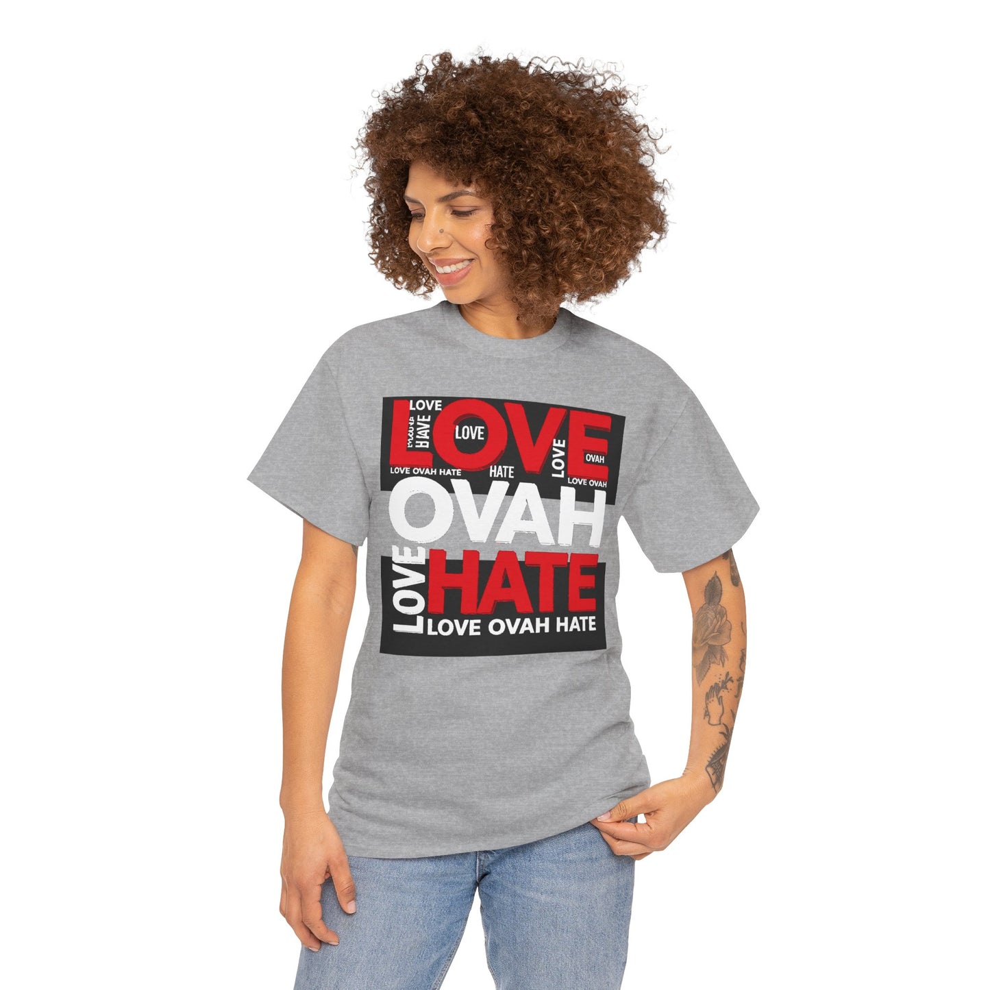 LOVE OVAH HATE— Bold Red & Black Statement Shirt