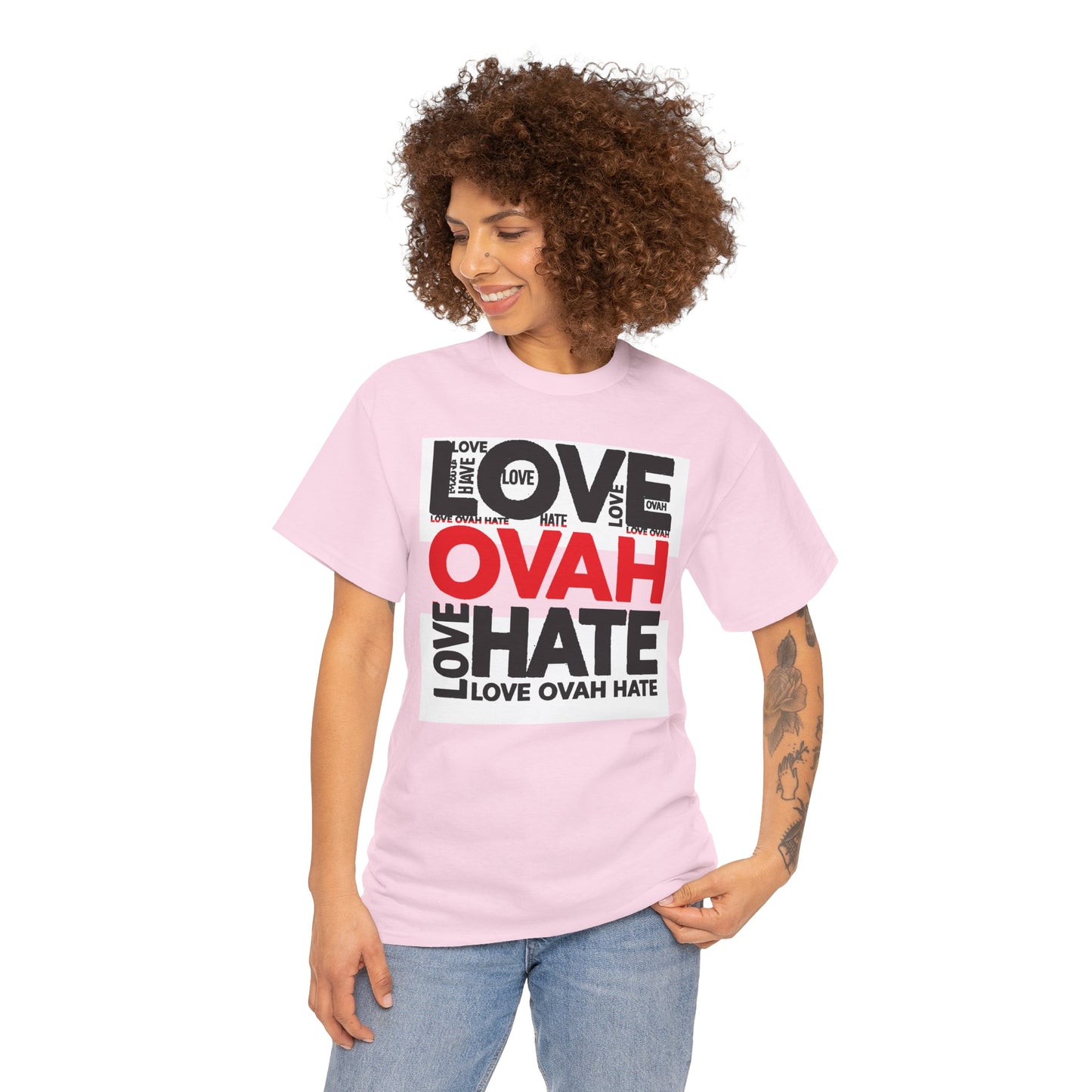 LOVE OVAH HATE— Bold Red & Black Statement Shirt