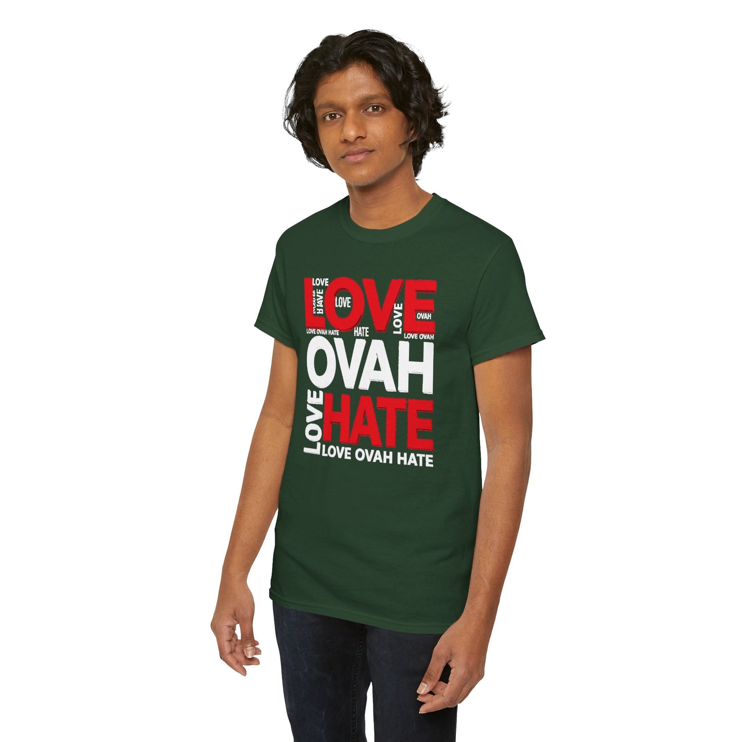 LOVE OVAH HATE— Bold Red & Black Statement Shirt