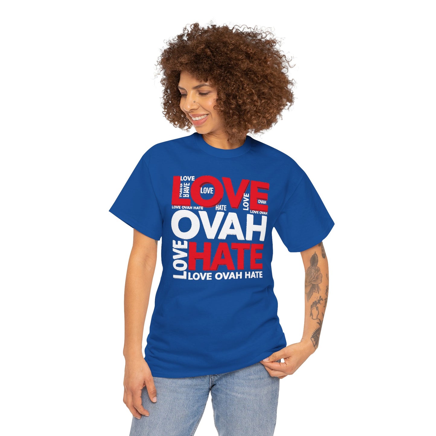 LOVE OVAH HATE— Bold Red & Black Statement Shirt