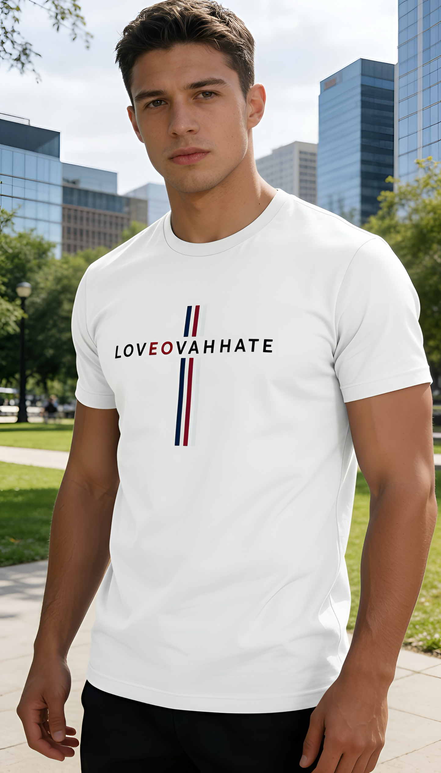 LOVEOVAHHATE Vertical Cross Graphic Tee