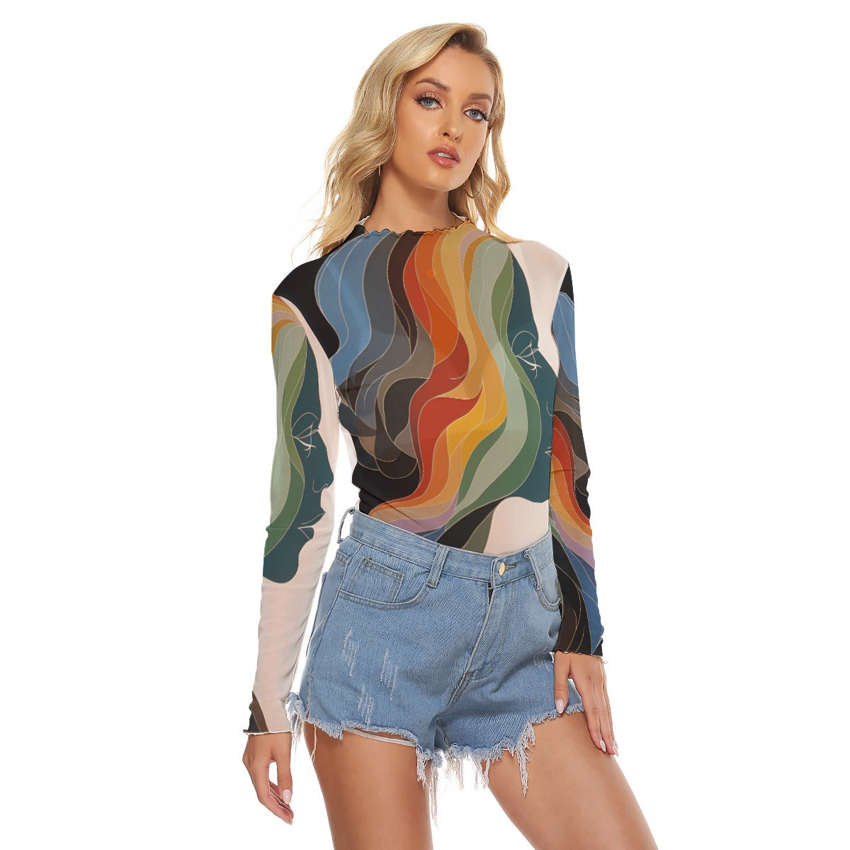 Love Ovah Hate Women's Sexy Skinny Fit Mesh Long Sleeve T-Shirt - Lightweight Breathable Top with Unique Tailoring