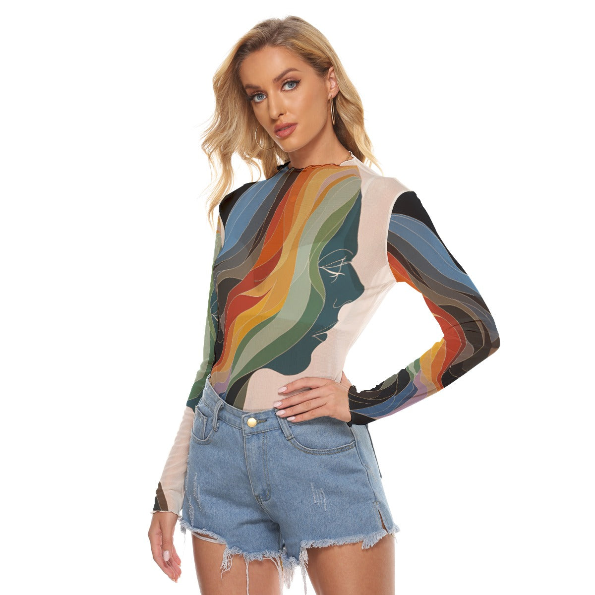 Love Ovah Hate Women's Sexy Skinny Fit Mesh Long Sleeve T-Shirt - Lightweight Breathable Top with Unique Tailoring