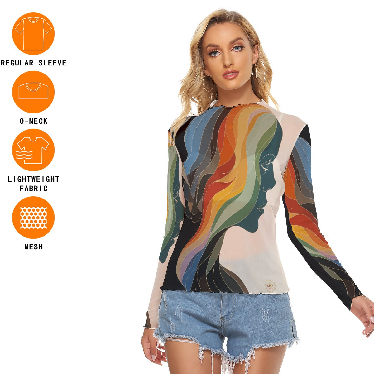Love Ovah Hate Women's Sexy Skinny Fit Mesh Long Sleeve T-Shirt - Lightweight Breathable Top with Unique Tailoring