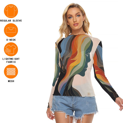 Love Ovah Hate Women's Sexy Skinny Fit Mesh Long Sleeve T-Shirt - Lightweight Breathable Top with Unique Tailoring