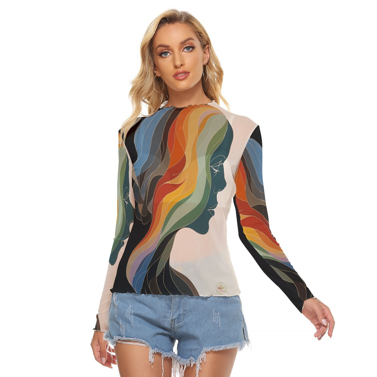 Love Ovah Hate Women's Sexy Skinny Fit Mesh Long Sleeve T-Shirt - Lightweight Breathable Top with Unique Tailoring