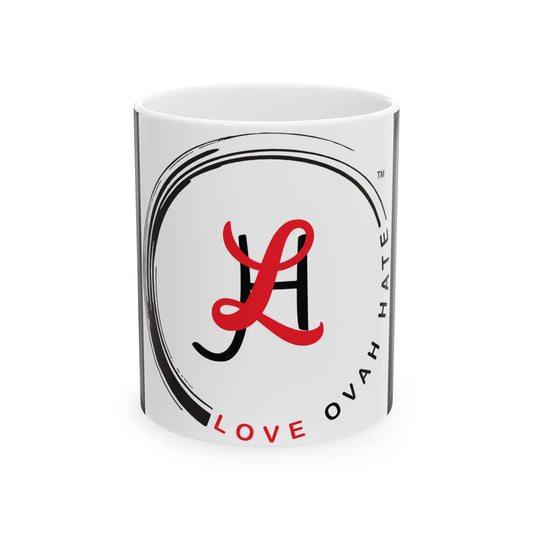 Love Ovah Hate Mug 11oz  Positive Vibes Ceramic Cup for Coffee, Tea, and Chocolate Lovers