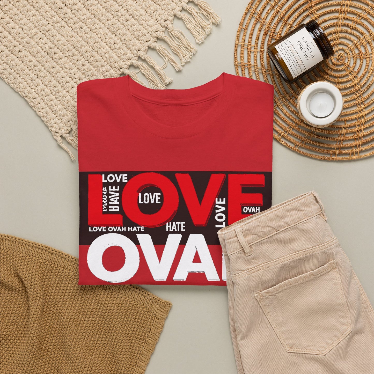 LOVE OVAH HATE— Bold Red & Black Statement Shirt