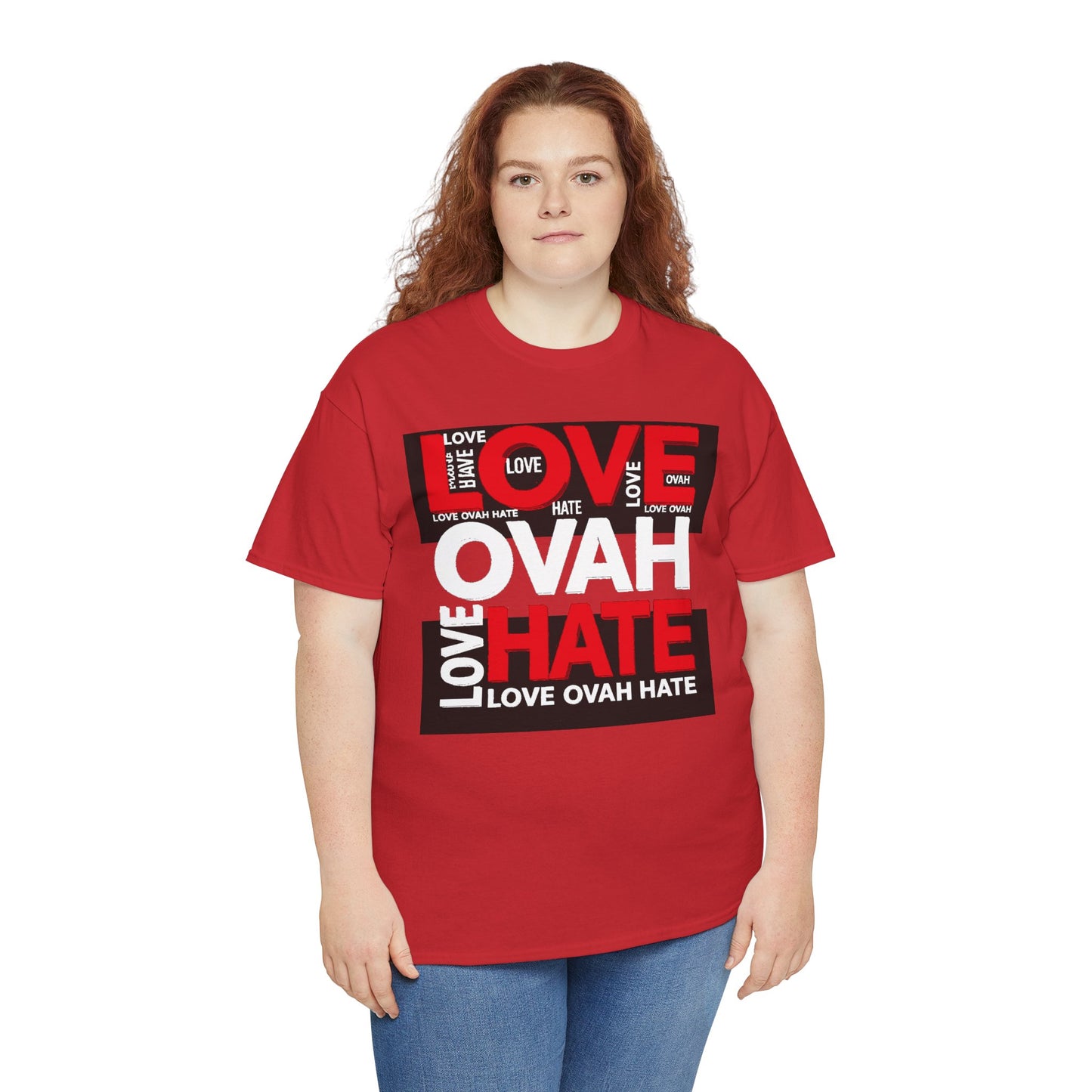 LOVE OVAH HATE— Bold Red & Black Statement Shirt