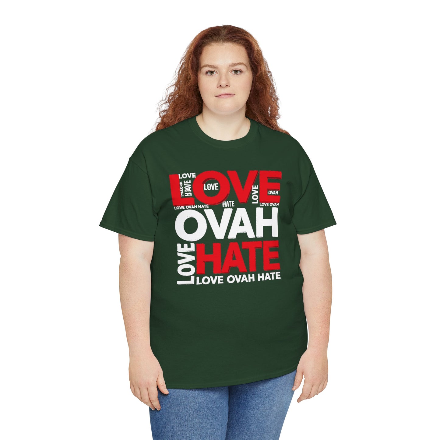 LOVE OVAH HATE— Bold Red & Black Statement Shirt
