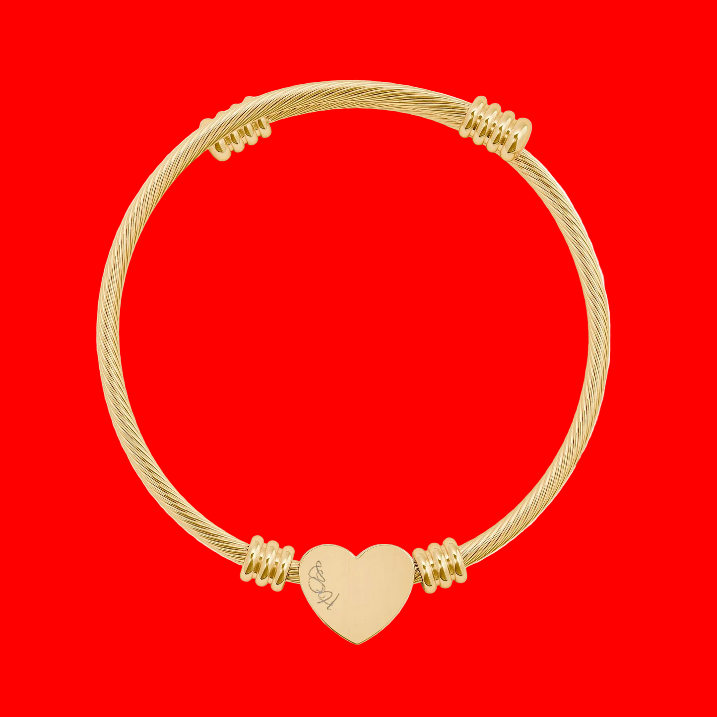 Heart Cuff Bracelet — Engraved “Love Ovah Hate” Message