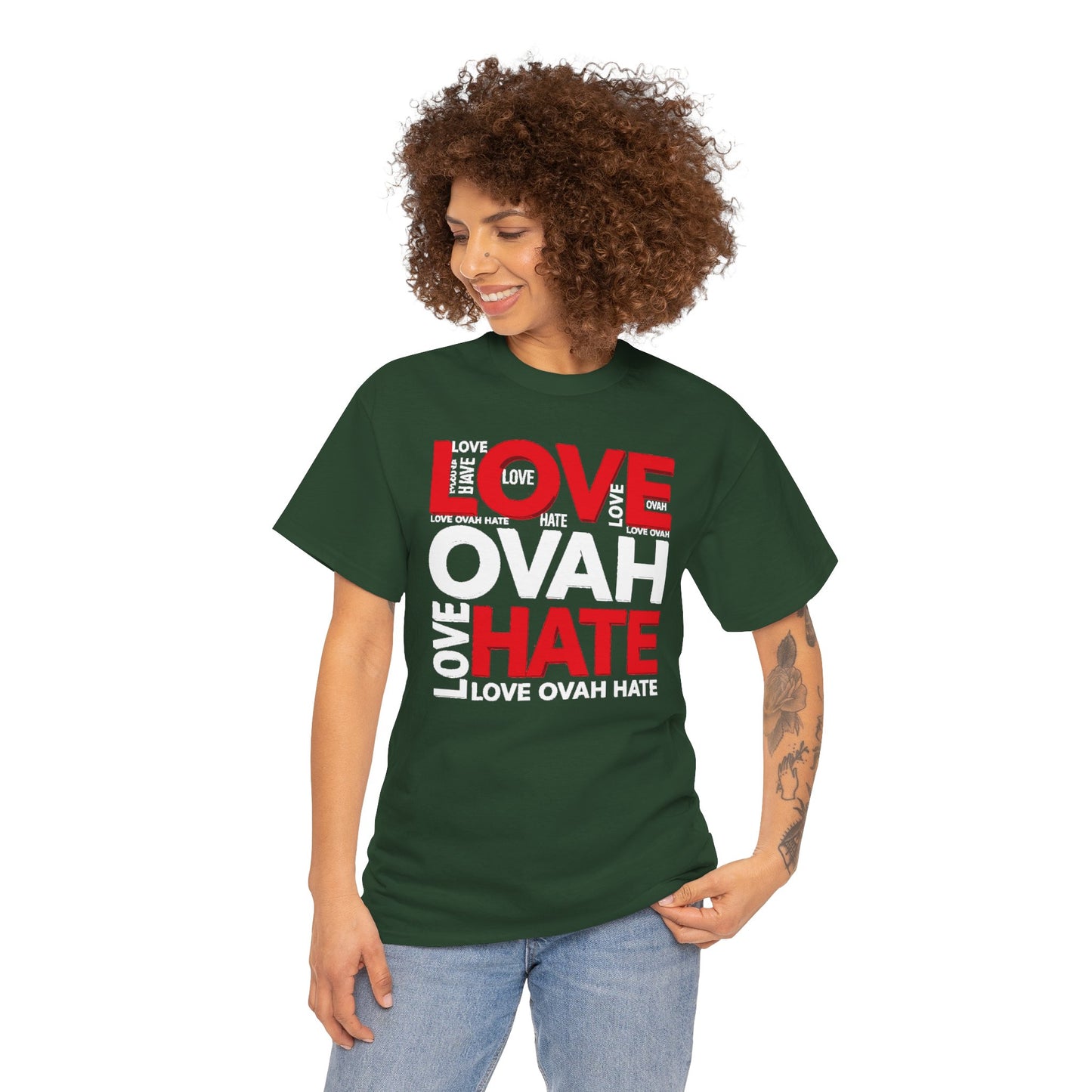 LOVE OVAH HATE— Bold Red & Black Statement Shirt