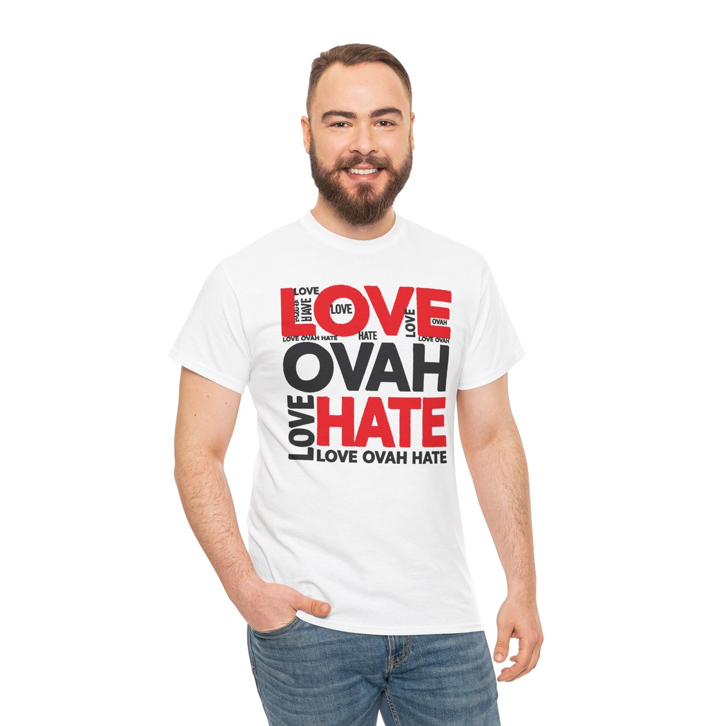 LOVE OVAH HATE— Bold Red & Black Statement Shirt
