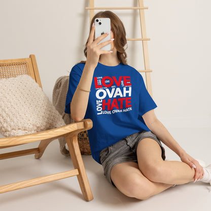 LOVE OVAH HATE— Bold Red & Black Statement Shirt