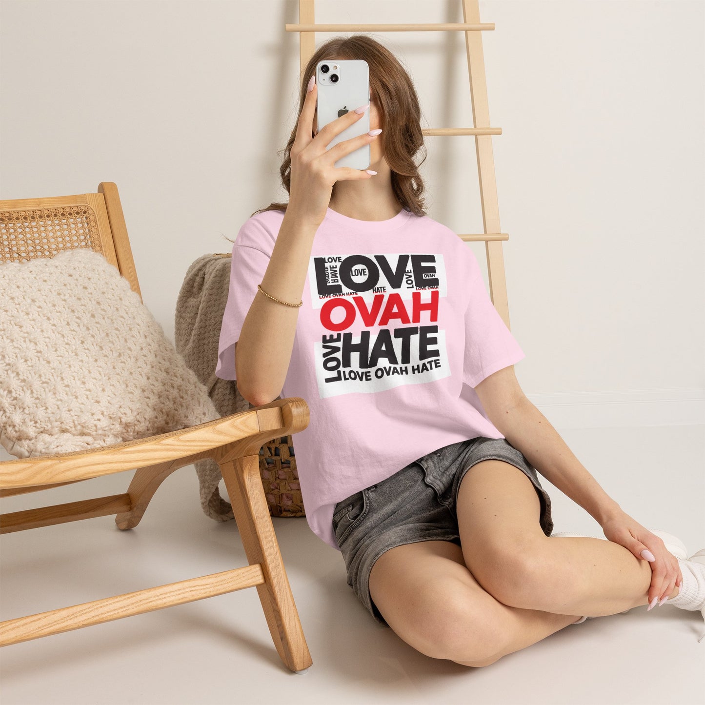 LOVE OVAH HATE— Bold Red & Black Statement Shirt