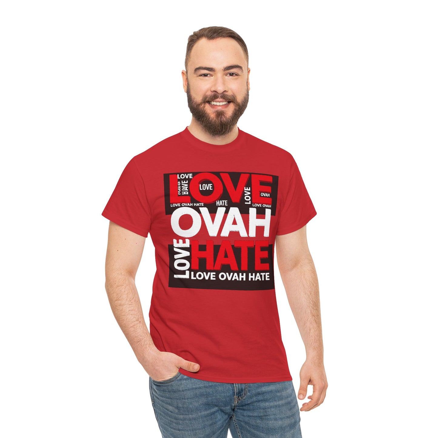 LOVE OVAH HATE— Bold Red & Black Statement Shirt