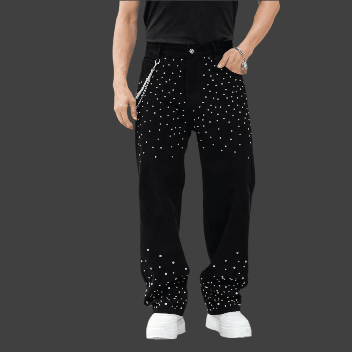 Love Ovah Hate Rhinestone Relaxed Straight-Leg Jeans