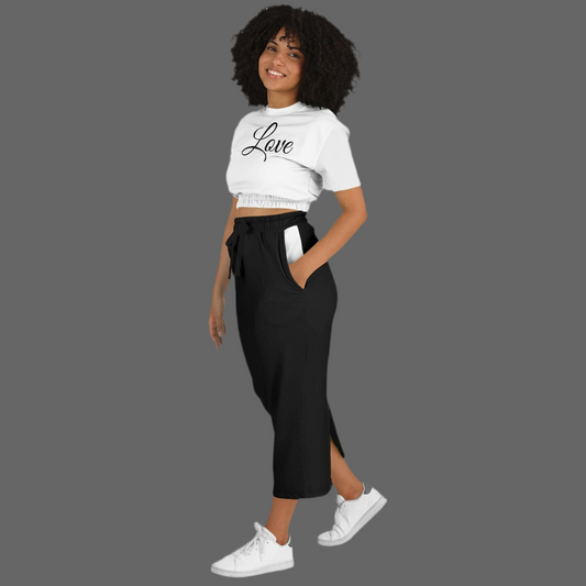 Fashion Cropped Short Sleeve Sweatshirt and Long Pocket Skirt Set – L.O.H.