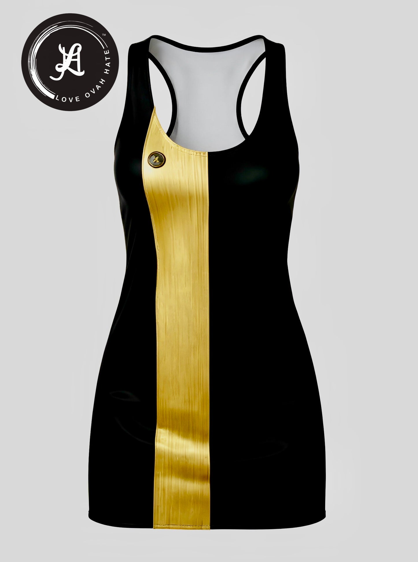 Racerback Dress Streamlined Black with Brass-Gold Stripe