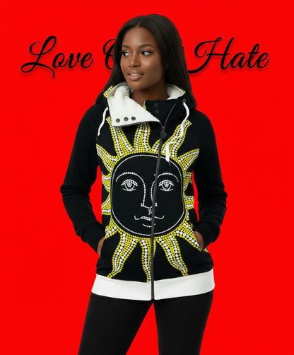Love Ovah Hate Women's Fleece-Lined Long Jacket with Oblique Zippper