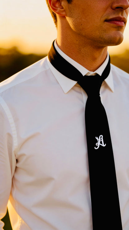 Love Ovah Hate Black Satin Necktie — Slim, Modern Formal Tie