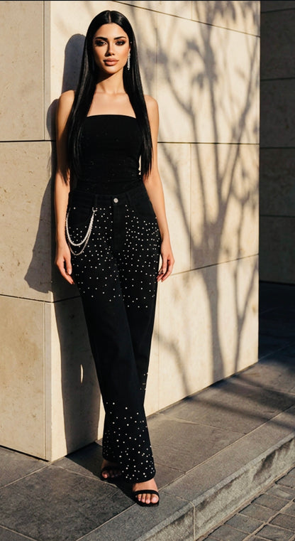 Love Ovah Hate Rhinestone Relaxed Straight-Leg Jeans