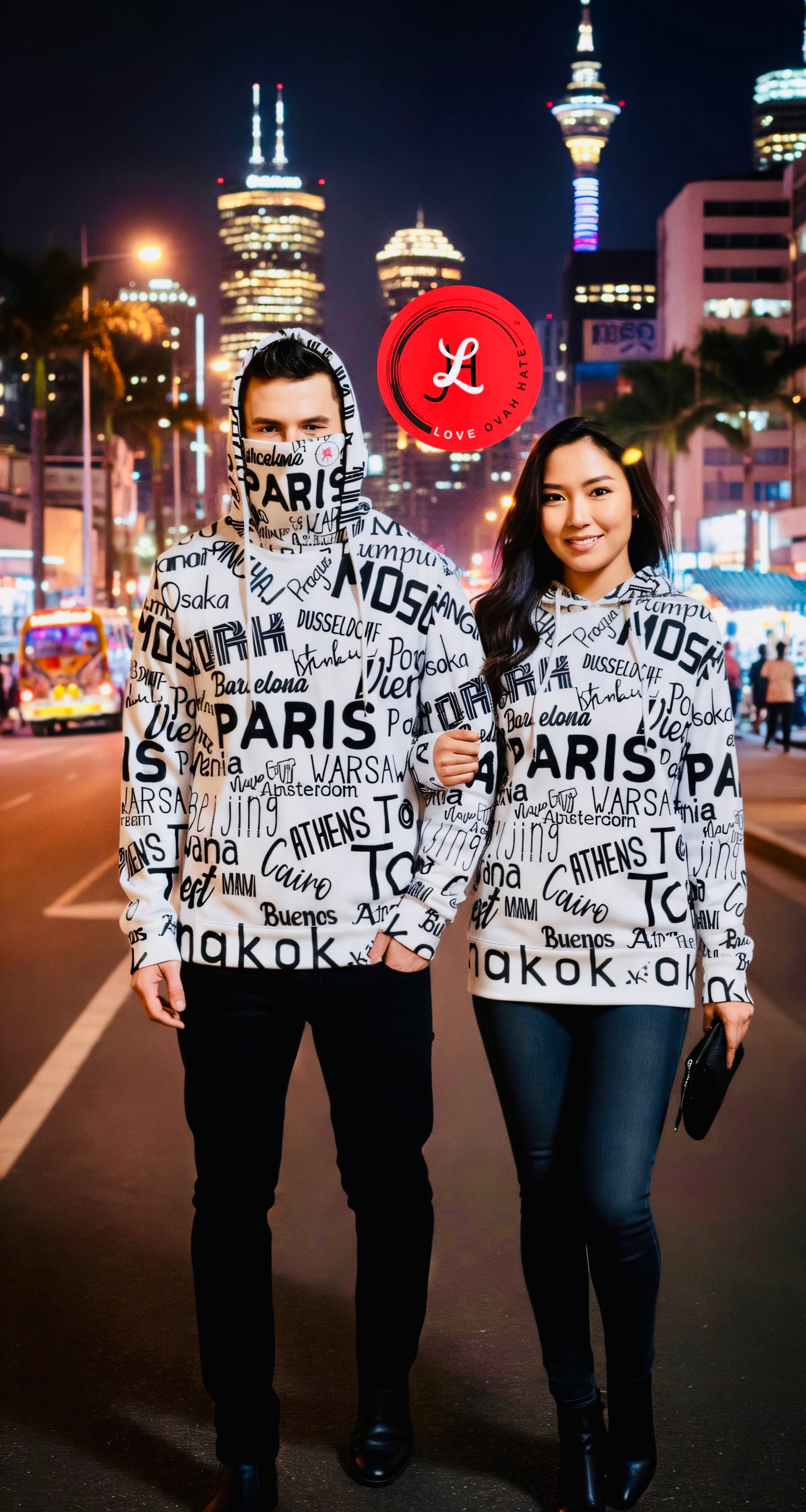 Love Ovah Hate Heavy Fleece Hoodie with Mask