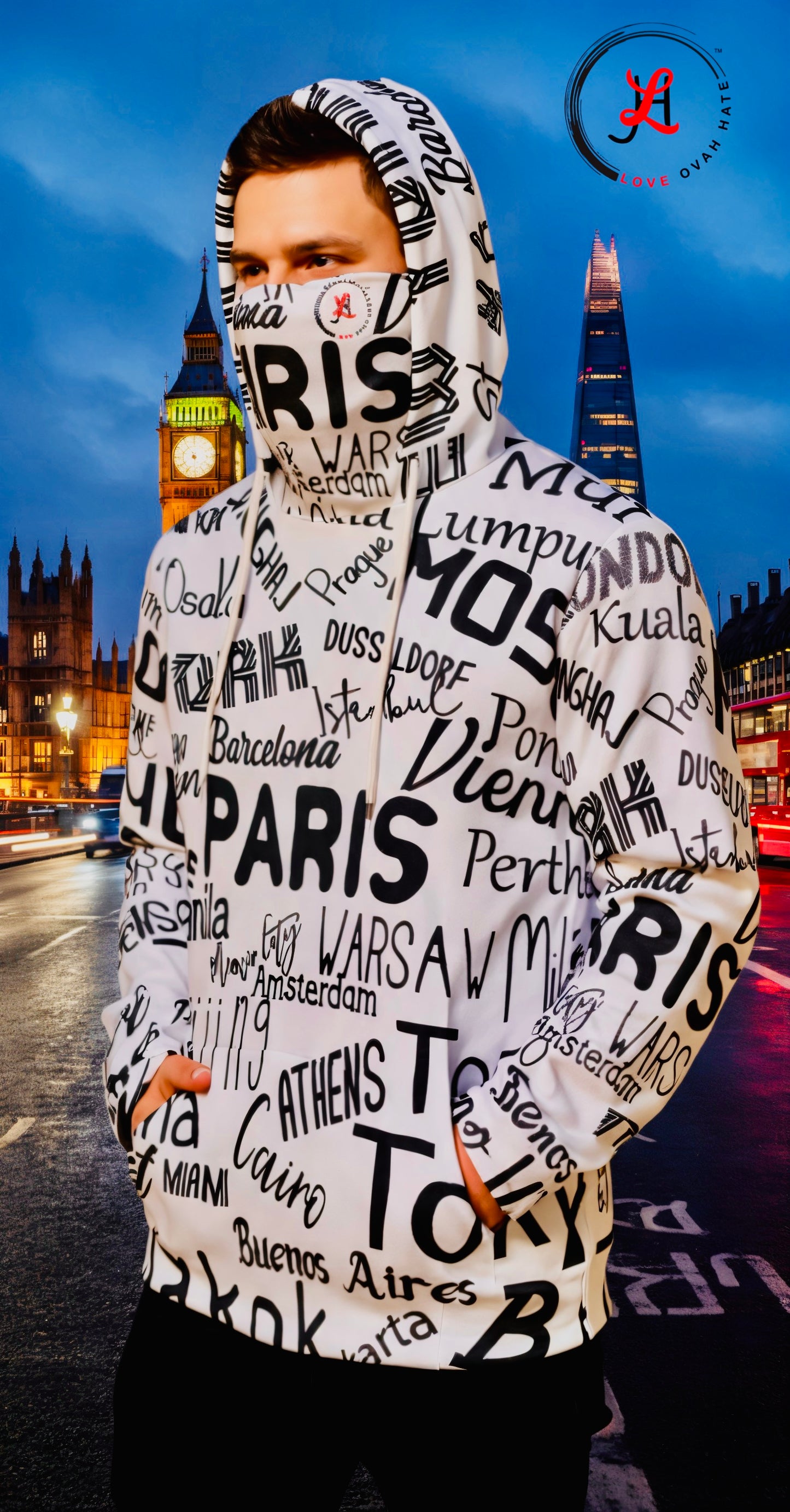 Love Ovah Hate Heavy Fleece Hoodie with Mask