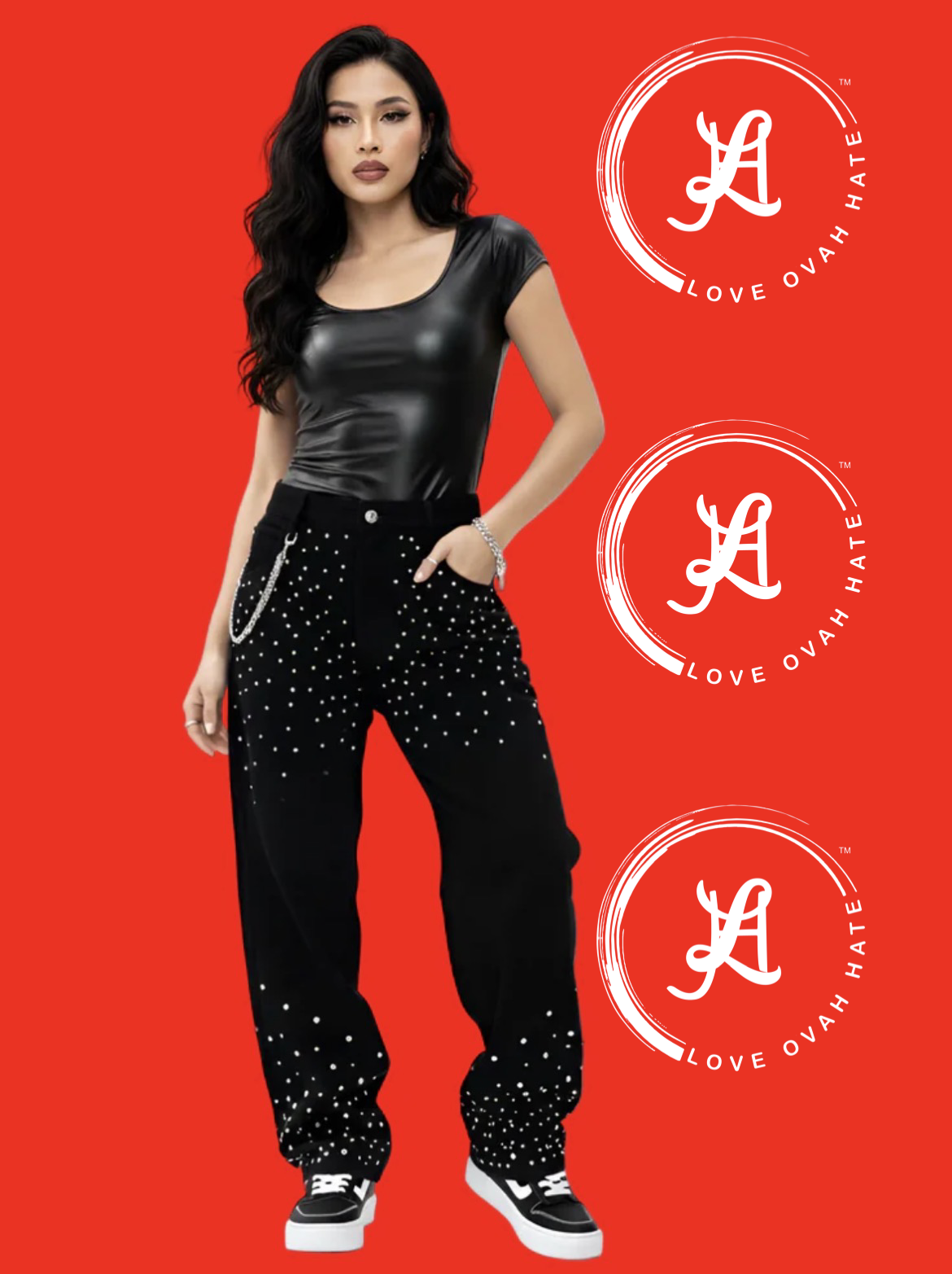 Love Ovah Hate Rhinestone Relaxed Straight-Leg Jeans