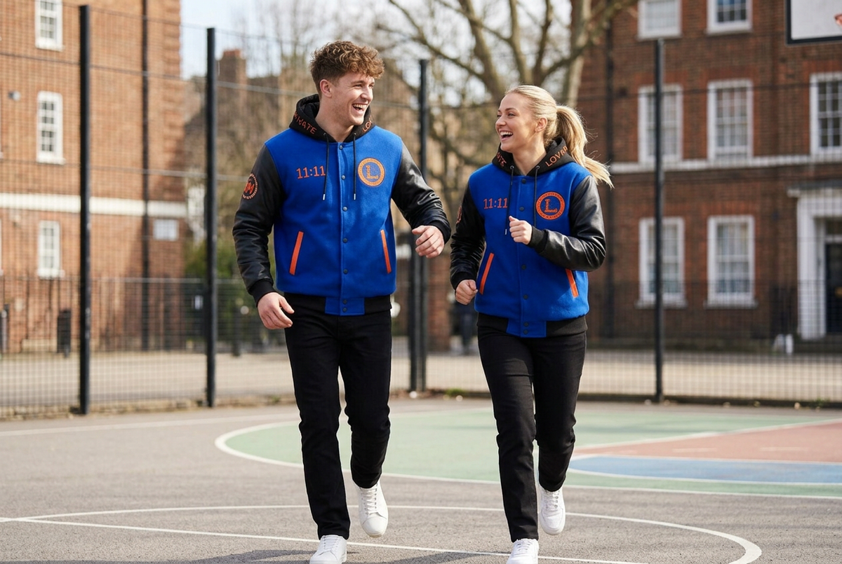 Young adult couple being active in the 11:11 Manifest jackets